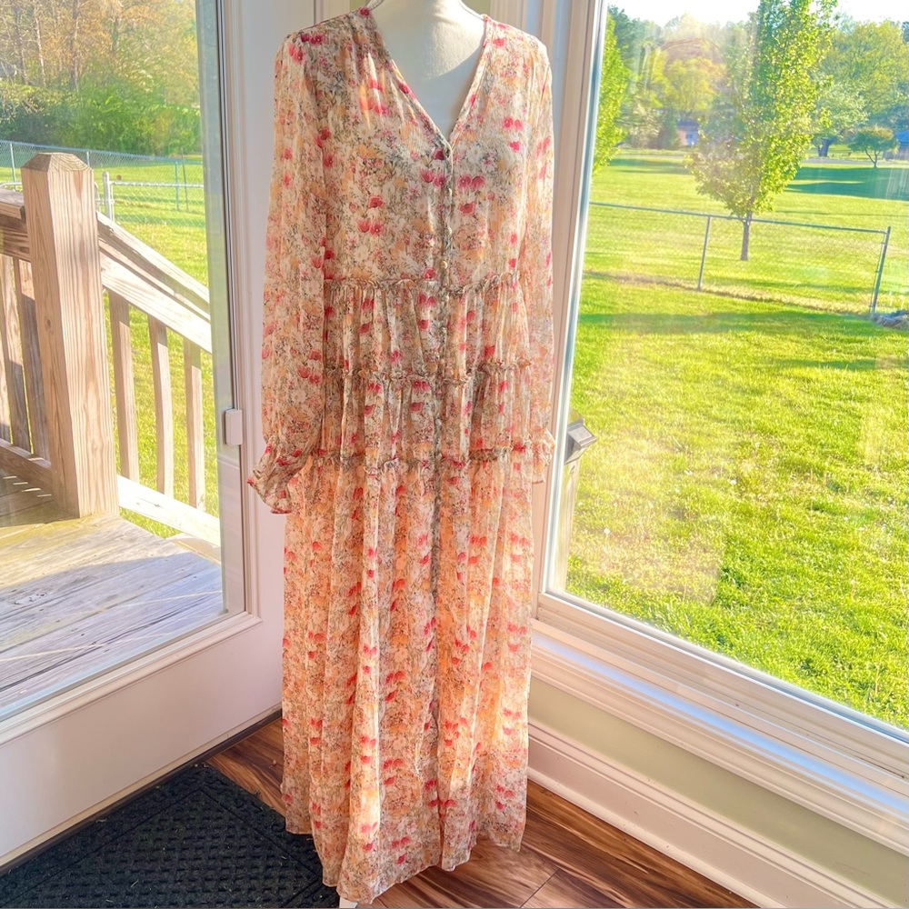 Cream and pink floral maxi dress